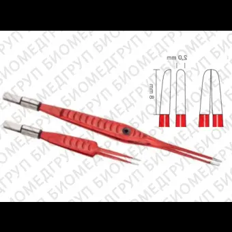 Пинцет биполярный, антиприлипающий, прямой, 2 мм, 23 см KLS Martin