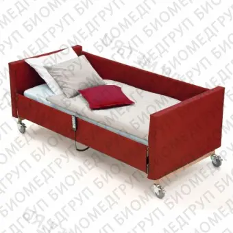 Кровать медицинская функциональная в текстильном чехле, цвет бордовый