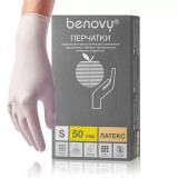 BENOVY, Перчатки латексные опудренные гладкие, 50 пар